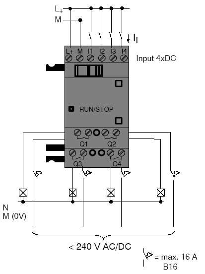 Схема подключения модулей расширения к LOGO!DM8 12/24R